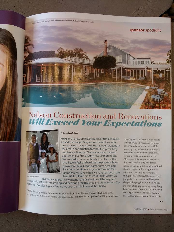 , Nelson Construction and Renovations Featured in Belleair Living Magazine, Nelson Construction &amp; Renovations, Inc.
