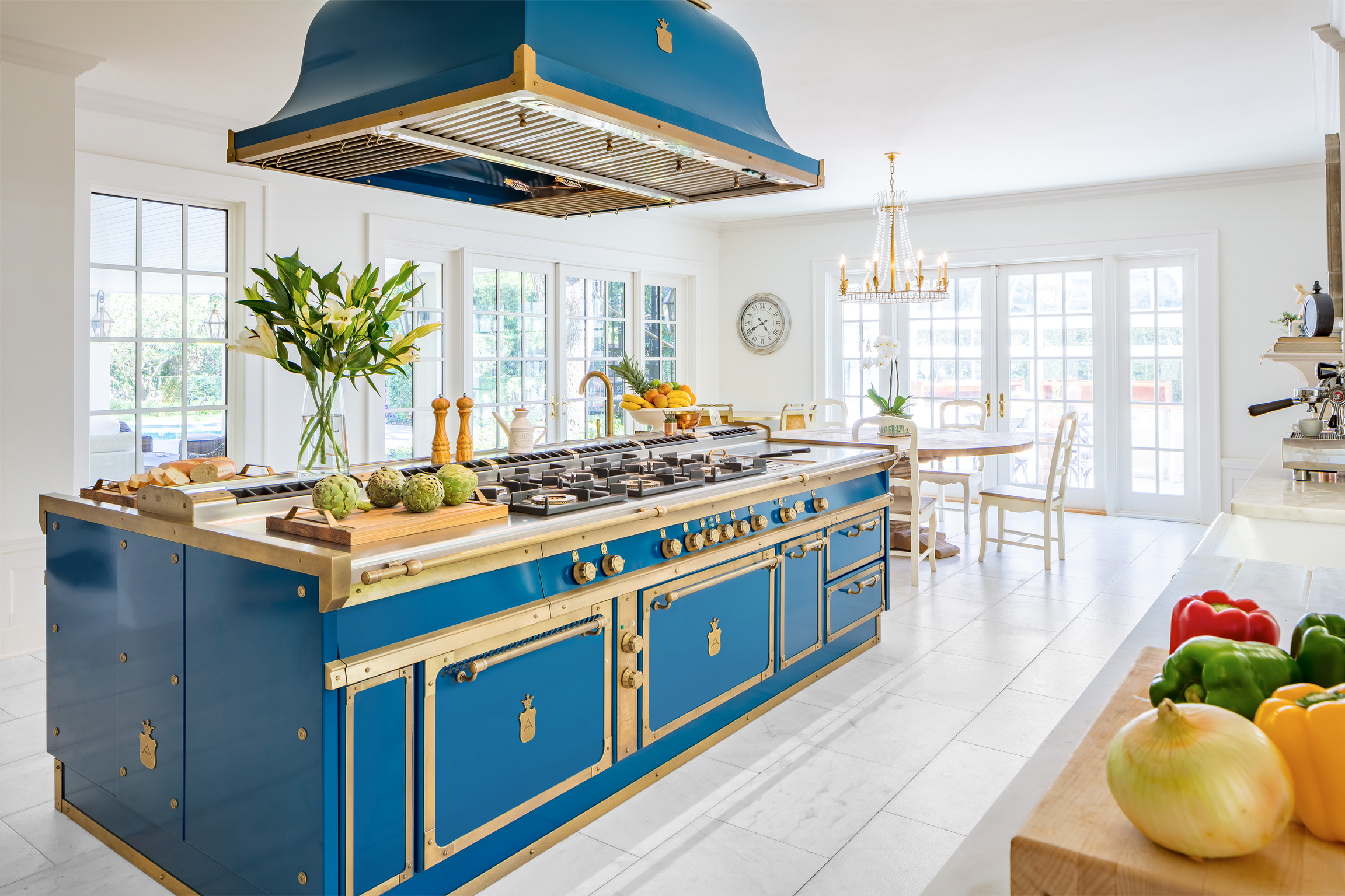Blue and gold kitchen